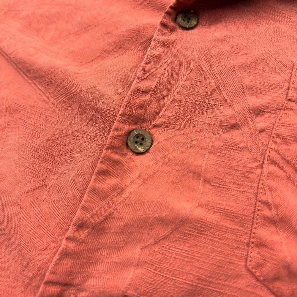 Tommy Bahama Shirt Mens Large Orange 100%‎ Silk Floral Leaf Pattern Button Up